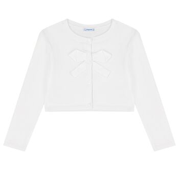 Girls White Bow Knit Cardigan