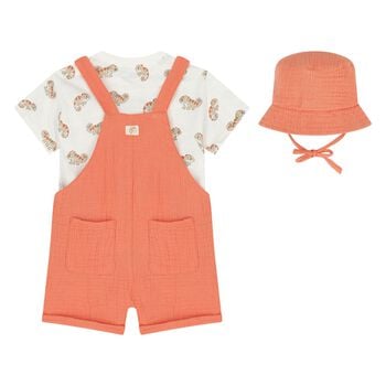 طقم أولاد دونغري وقبعة باللون البرتقالي (3 قطع)