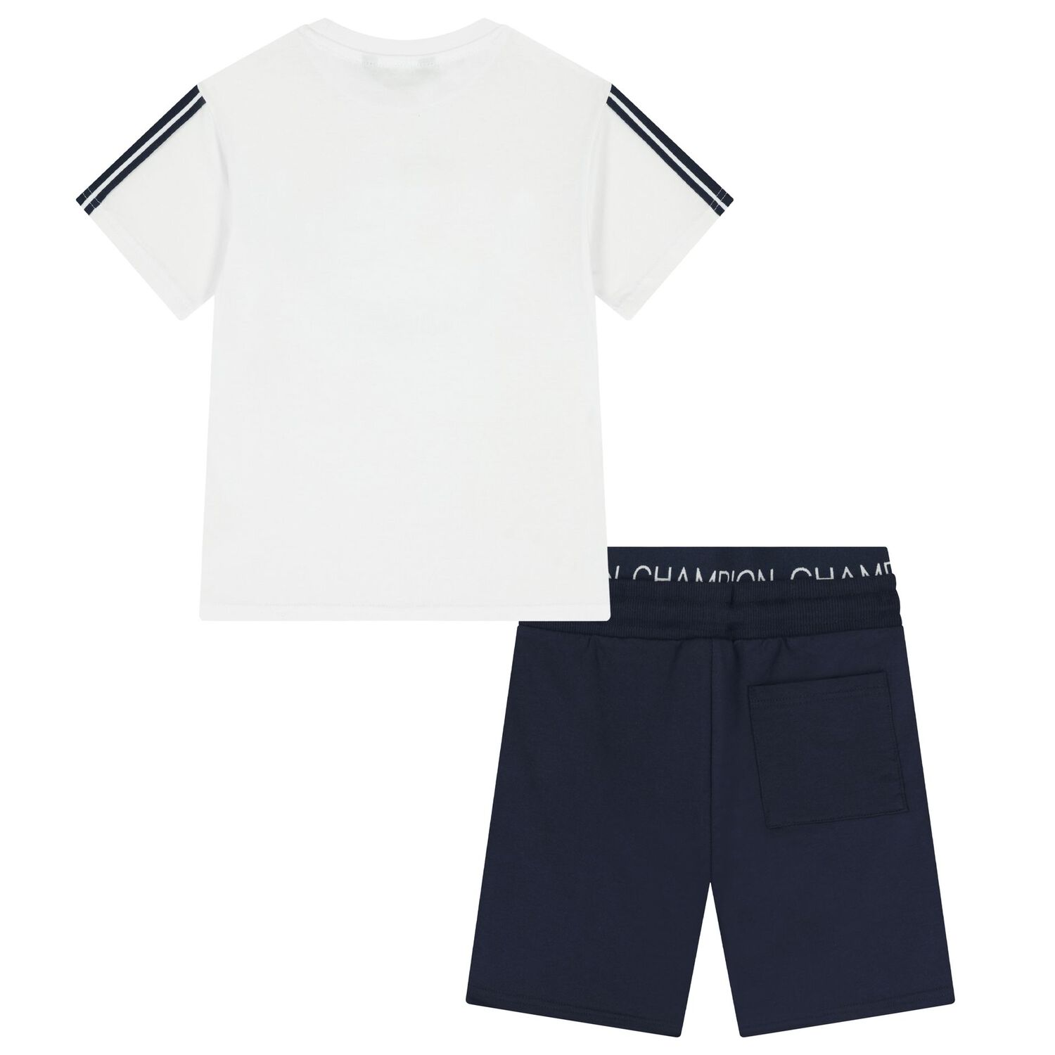 Boys White & Navy Blue Shorts Set, 1, hi-res
