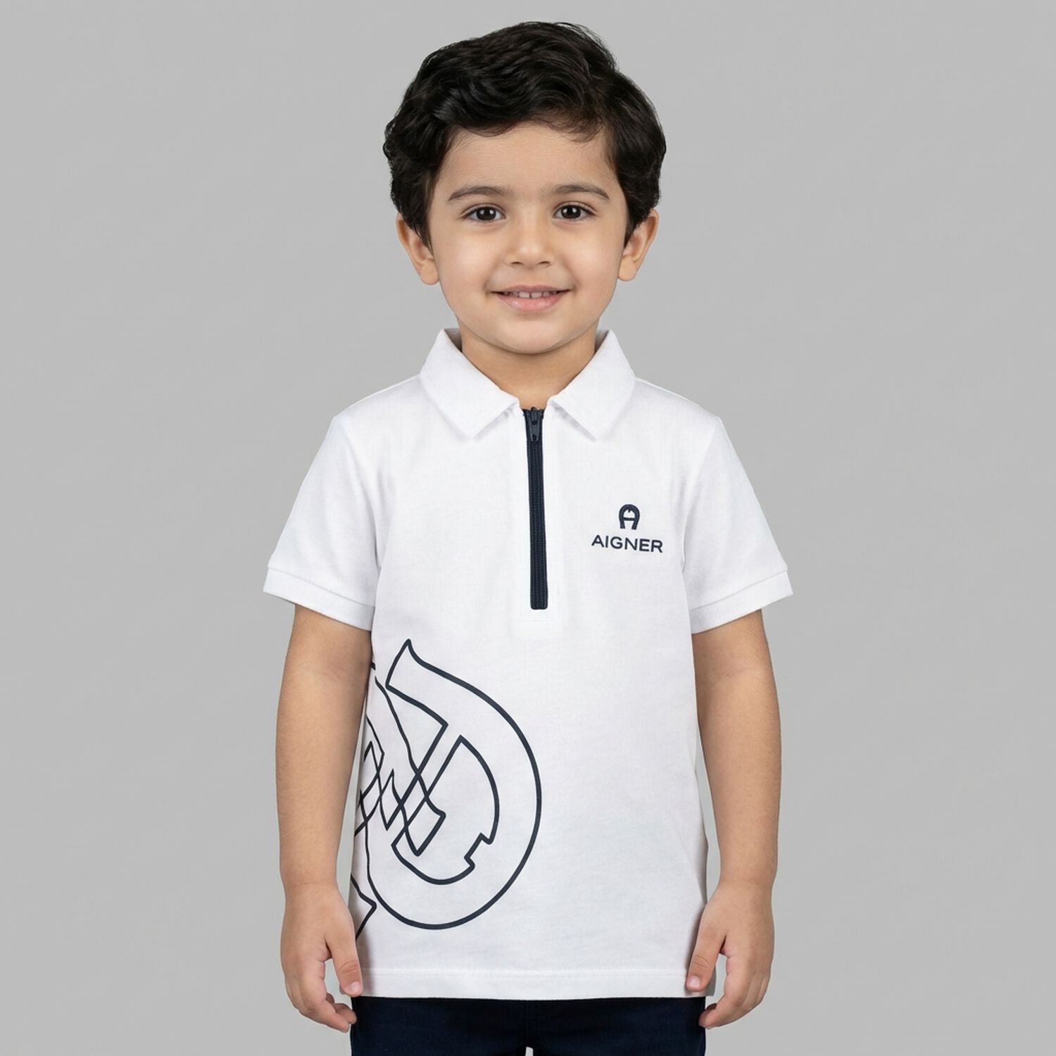 Younger Boys White Logo Polo Shirt, 1, hi-res