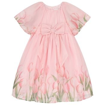 Girls Pink Floral Chiffon Dress