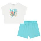 Girls White & Aqua Bird Shorts Set, 2, hi-res