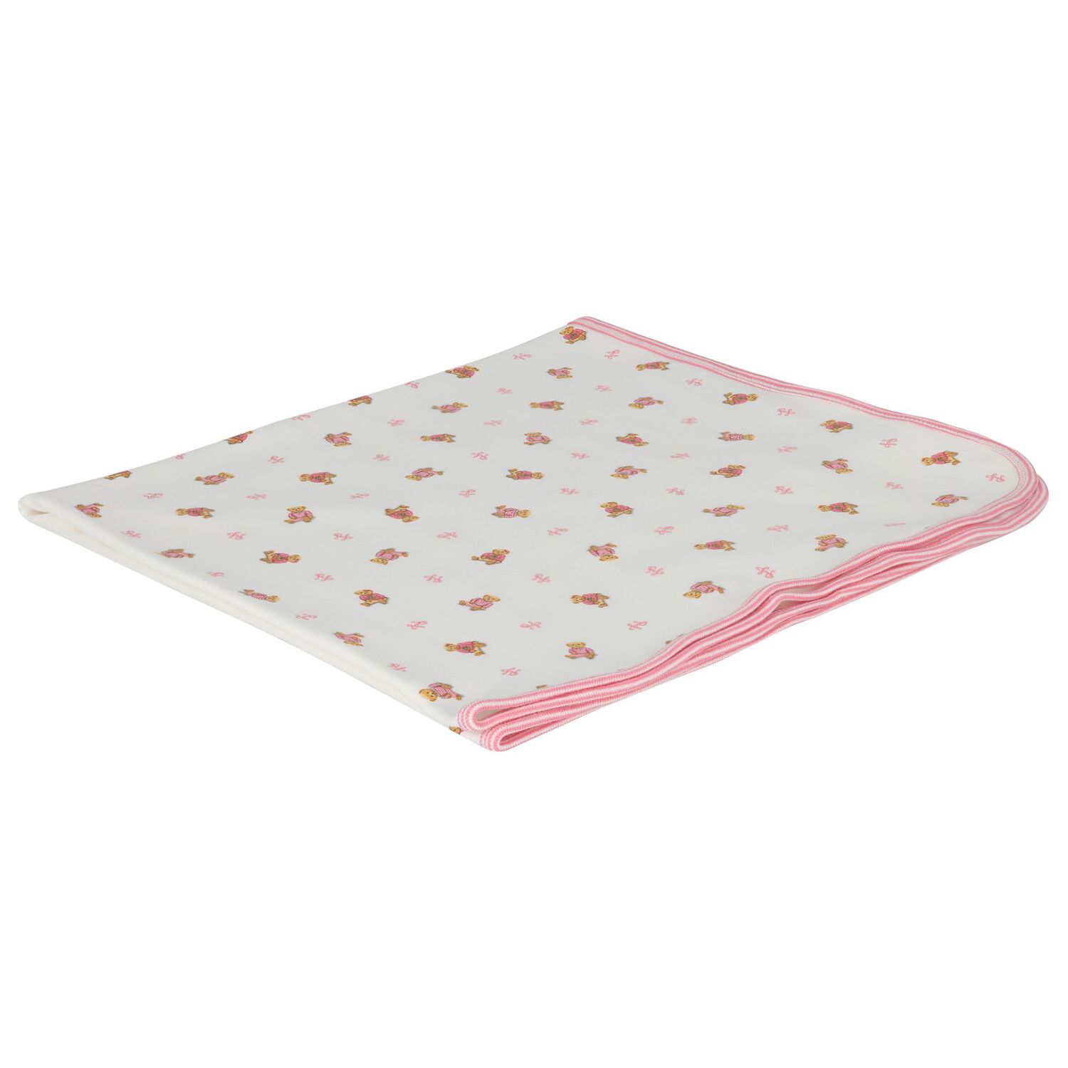 Baby Girls White & Pink Polo Bear Blanket, 1, hi-res