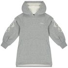 Girls Grey Logo Hooded Dress, 1, hi-res