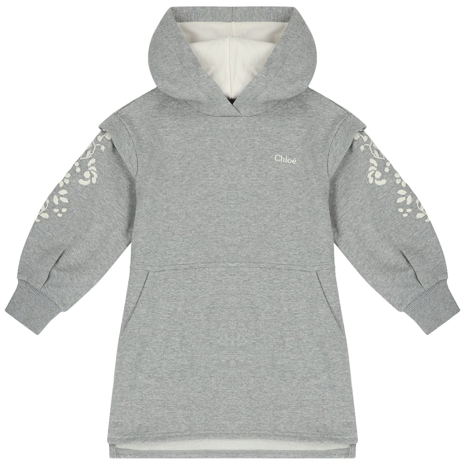 Girls Grey Logo Hooded Dress, 1, hi-res