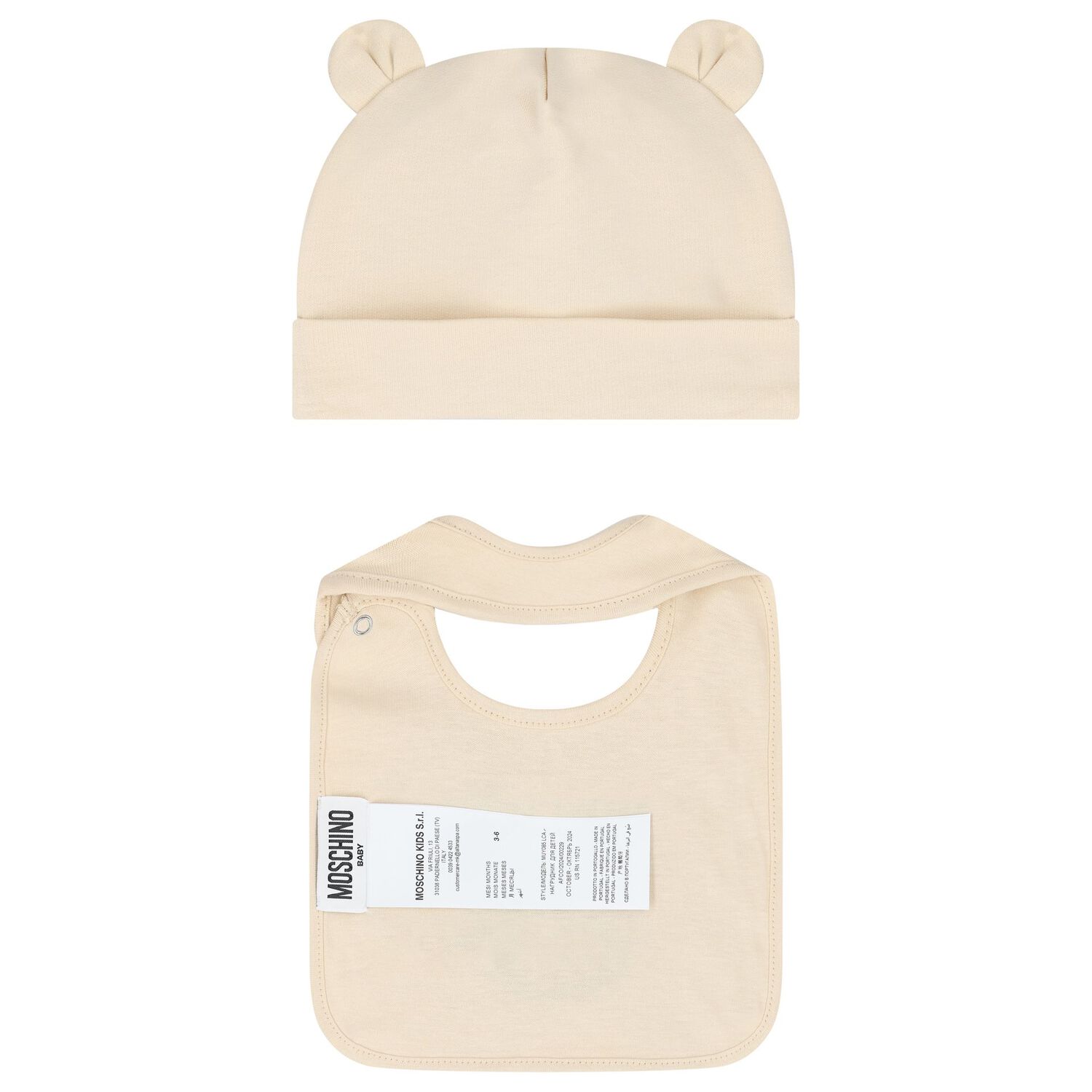 Beige Teddy Bear Logo Hat & Bib Baby Gift Set, 2, hi-res