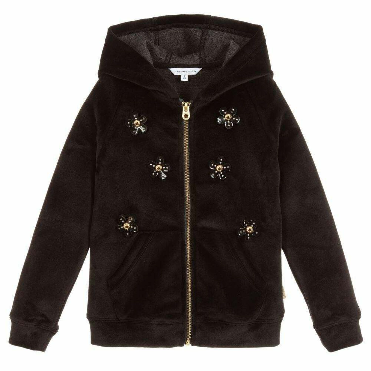 Girls Black Velour Hooded Top, 1, hi-res image number null