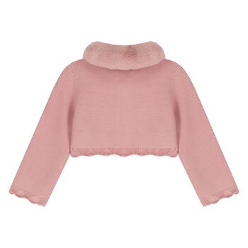 Younger Girls Pink Faux Fur Collar Cardigan