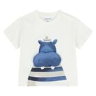 Younger Boys White Hippo T-Shirt, 2, hi-res
