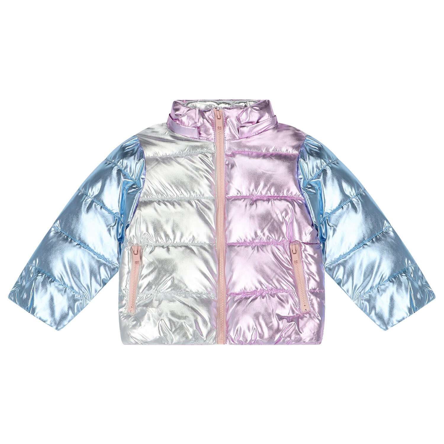 Girls Pink & Blue Metallic Puffer Jacket, 1, hi-res