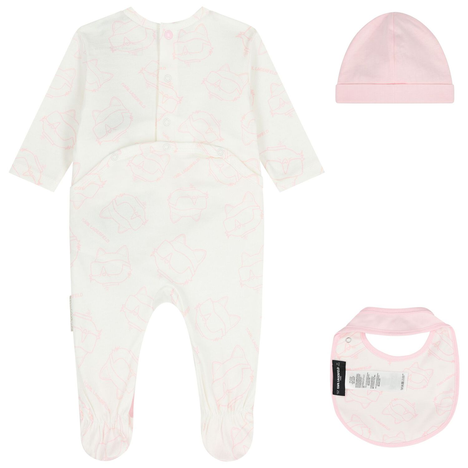 Baby Girls Pink & White Choupette Babygrow Gift Set, 1, hi-res