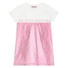 Girls White & Pink Metallic Logo Dress, 1, hi-res