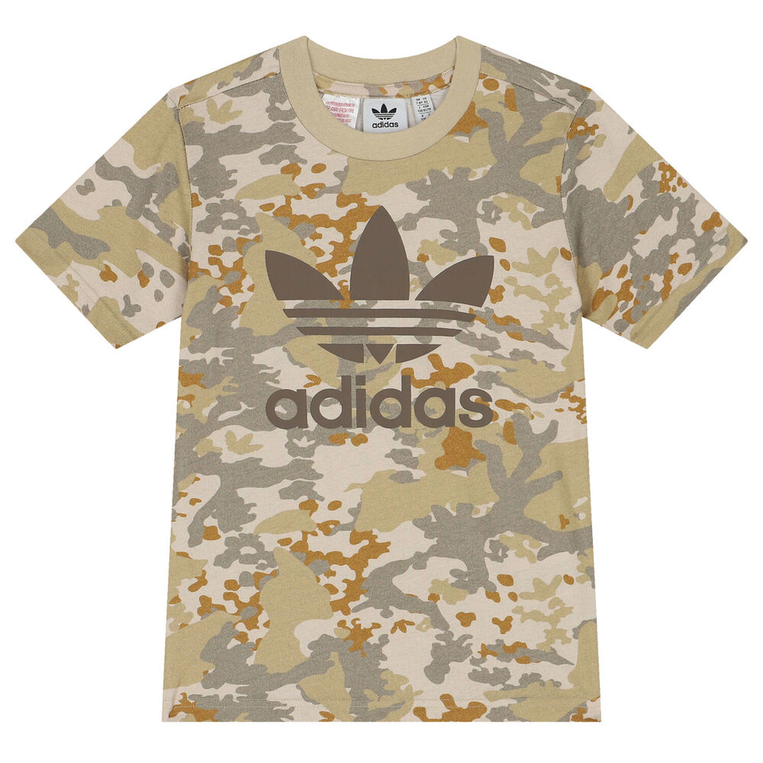 Boys Beige Trefoil Logo Camouflaged T-Shirt, 1, hi-res image number null