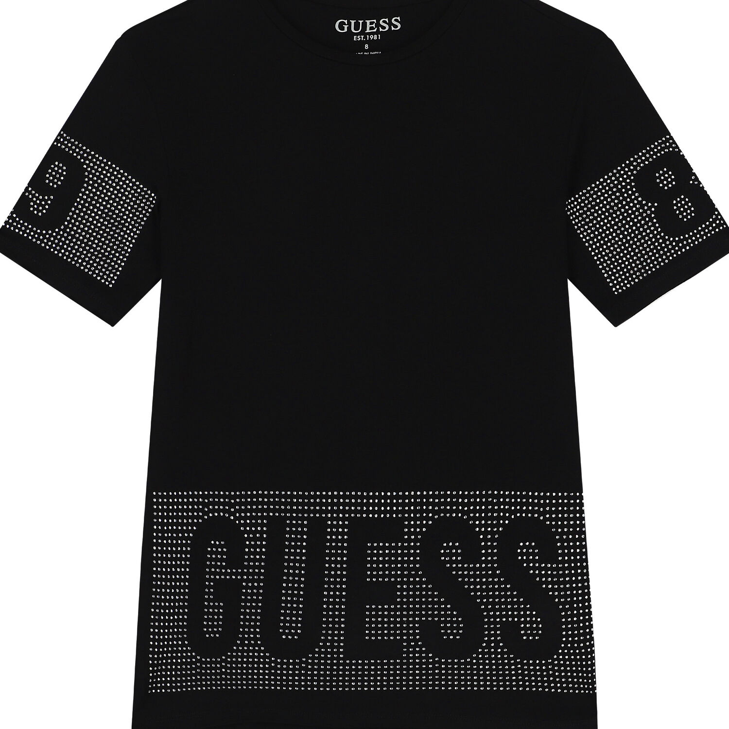 Girls Black Embellished Logo T-Shirt, 1, hi-res image number null