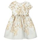 Girls Gold & White Floral Dress, 1, hi-res
