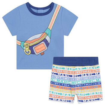طقم شورت بطبعة حقيبة باللون الأزرق للأولاد