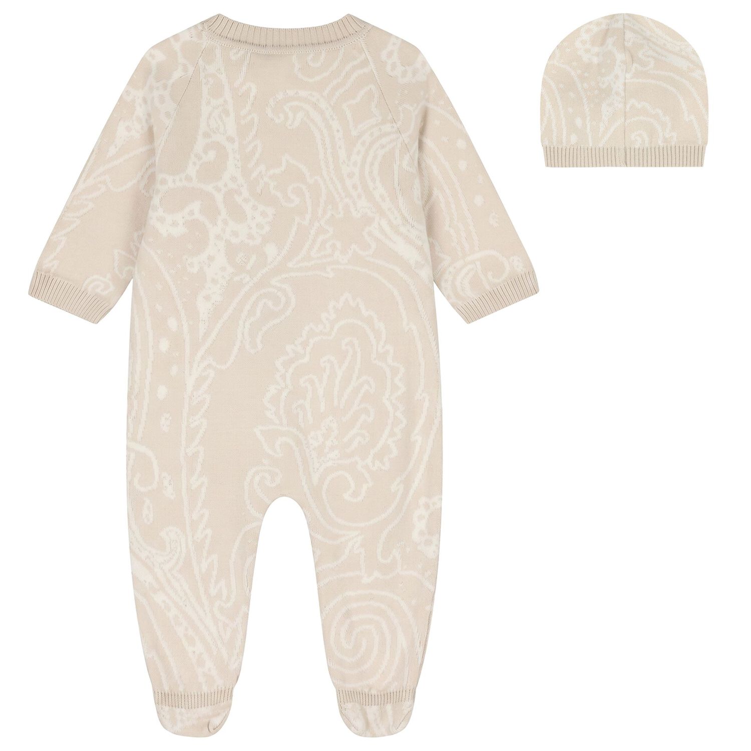 Beige Logo Paisley Knitted Babygrow Gift Set, 1, hi-res