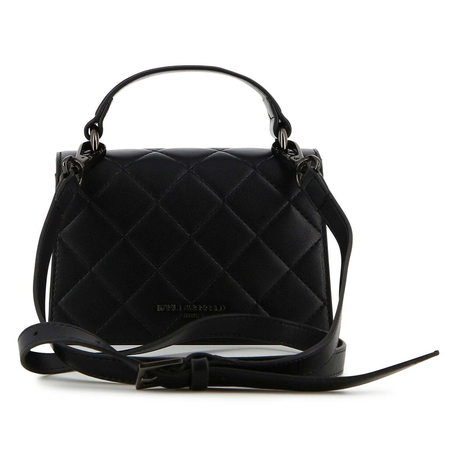 Girls Black Ikonik Karl Quilted Handbag ( 18cm ), 1, hi-res
