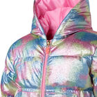 Girls Rainbow Glitter Puffer Jacket, 1, hi-res