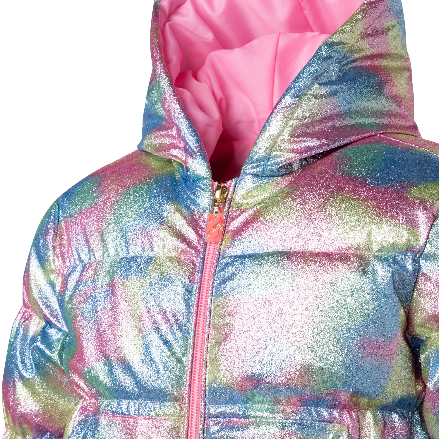 Girls Rainbow Glitter Puffer Jacket, 1, hi-res