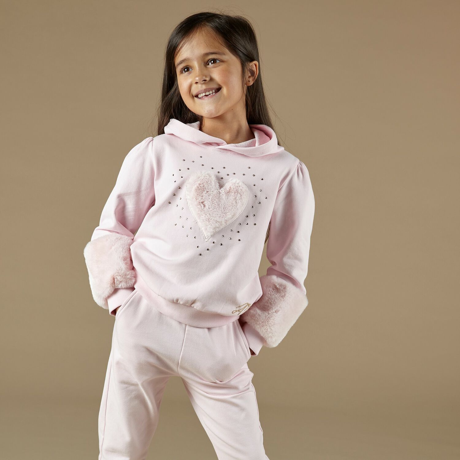 Girls Pink Embellished Heart Tracksuit, 1, hi-res image number null