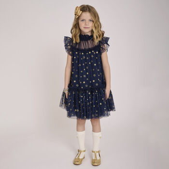 Girls Navy Blue Star Tulle Dress