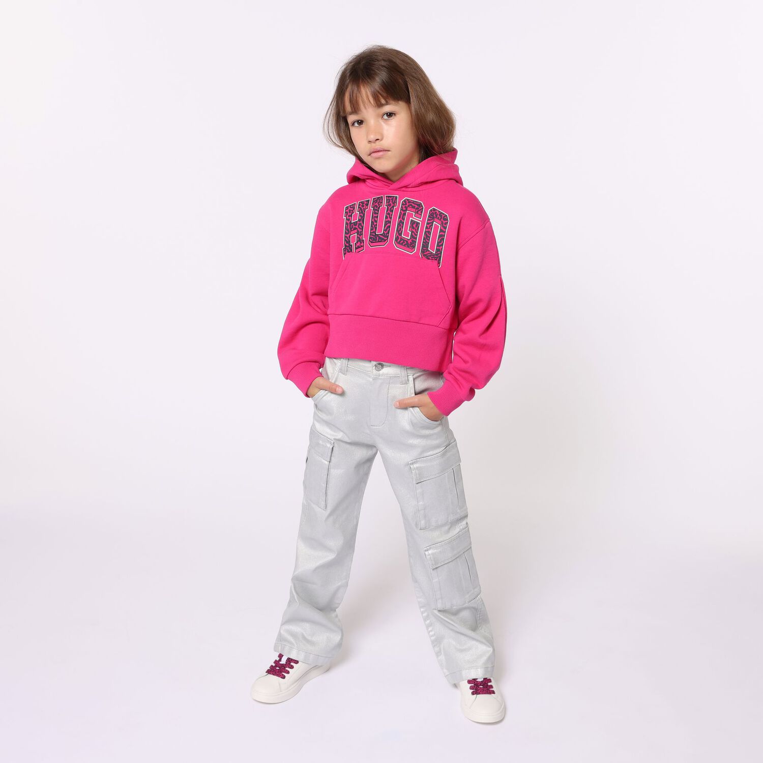 Girls Pink Logo Hooded Top, 1, hi-res image number null