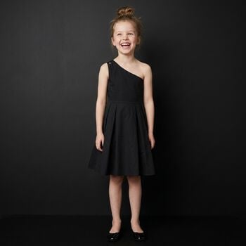 فستان بكتف واحد باللون الاسود للبنات 