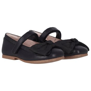 Younger Girls Black Flower Shoes