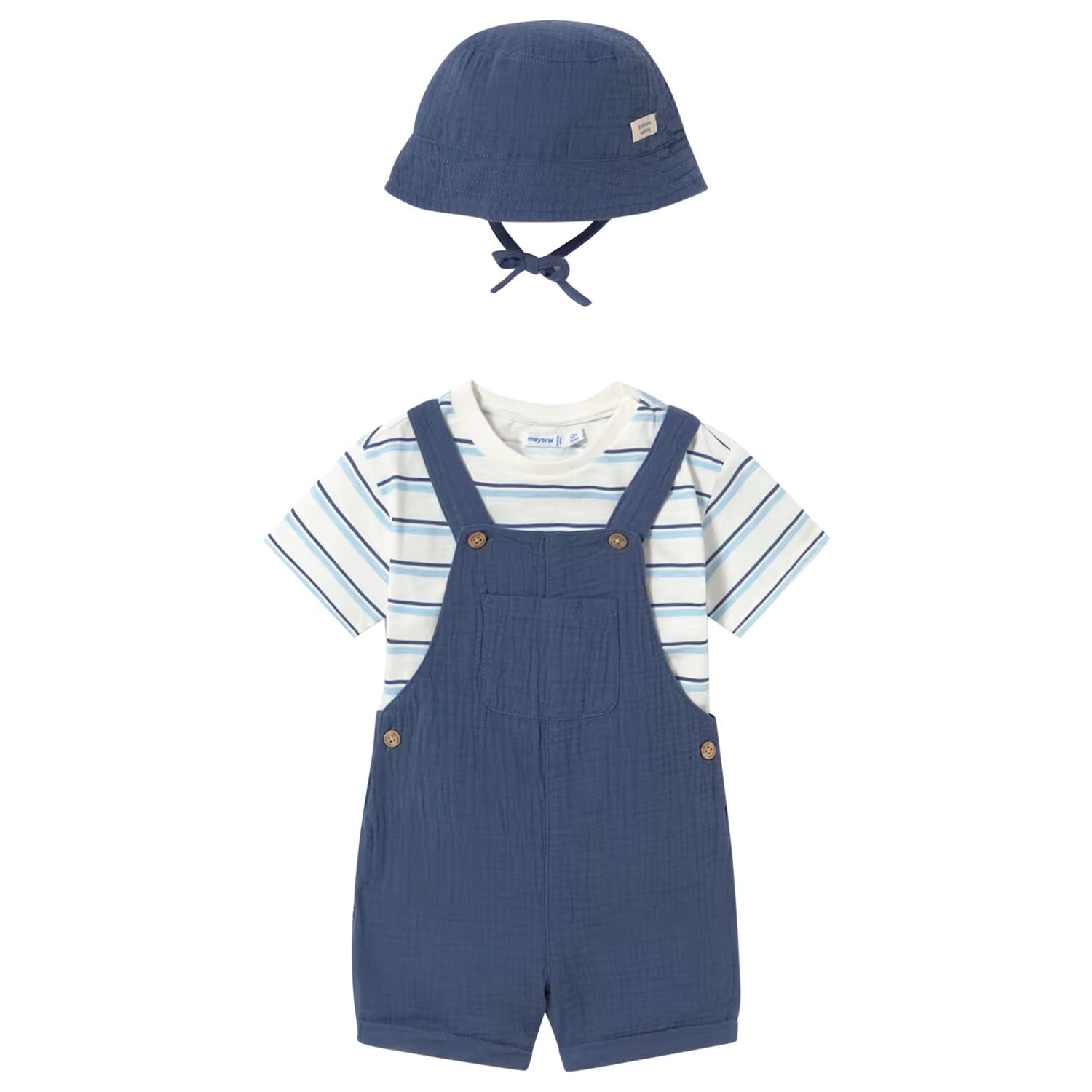 Younger Boys Navy Blue Dungaree & Hat Set (3 Piece) , 2, hi-res