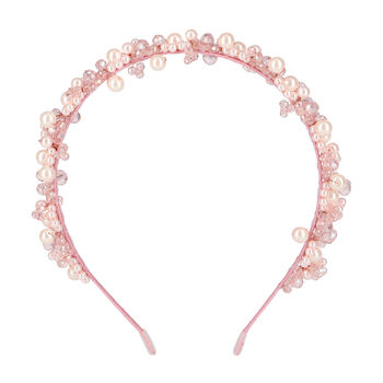 Girls Pink Embellished Pearl & Crystal Headband