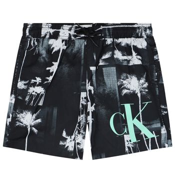 Boys Black & White Logo Swim Shorts