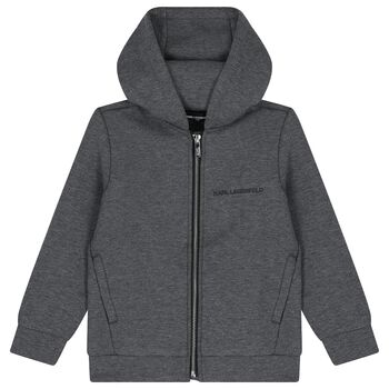 Boys Grey Logo Hooded Zip Up Top