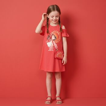 طقم فستان وردي مكشكش للبنات