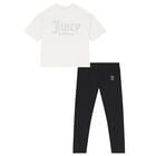 Girls White & Black Crystal Embellished Diamant&eacute; Logo Leggings Set, 1, hi-res