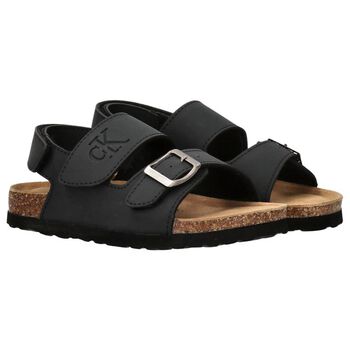 Boys Black Logo Sandals