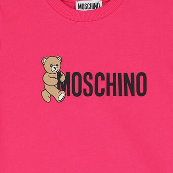Girls Pink Teddy Bear Logo T-Shirt