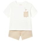 Younger Boys Beige & White Striped Shorts Set, 2, hi-res
