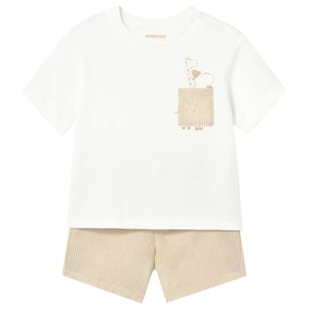 Younger Boys Beige & White Striped Shorts Set