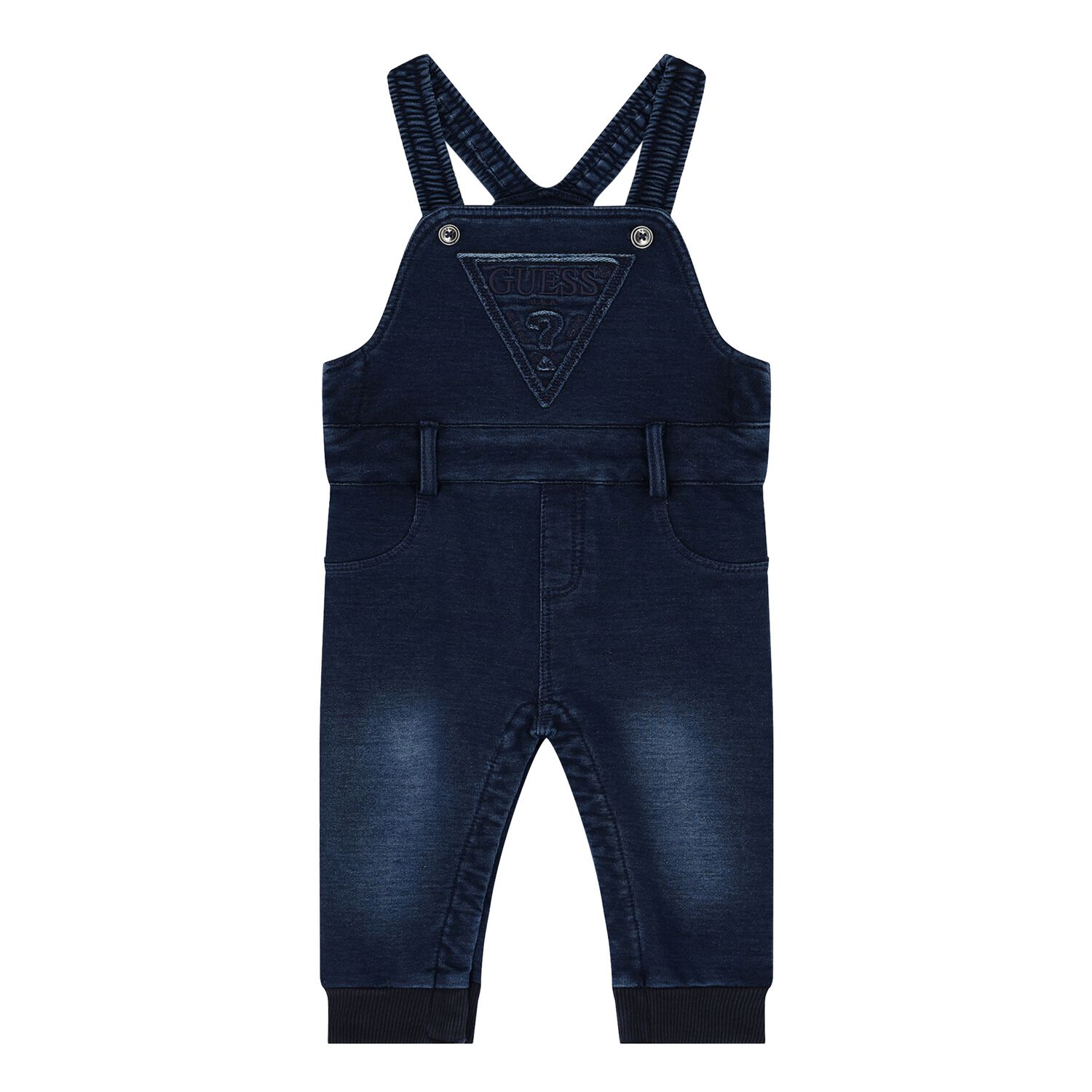 Baby Boys Navy Blue Logo Denim Dungarees, 1, hi-res