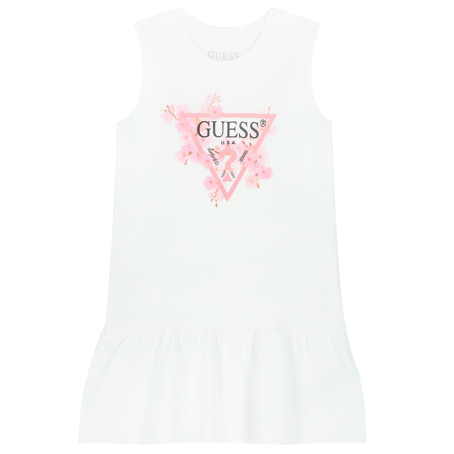 Girls White Cotton Floral Logo Dress, 1, hi-res image number null