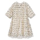 Girls Beige Sequin Fringe Mesh Dress, 1, hi-res