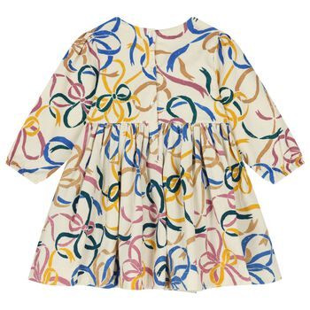 فستان أطفال مع فيونكة باللون البيج للبنات