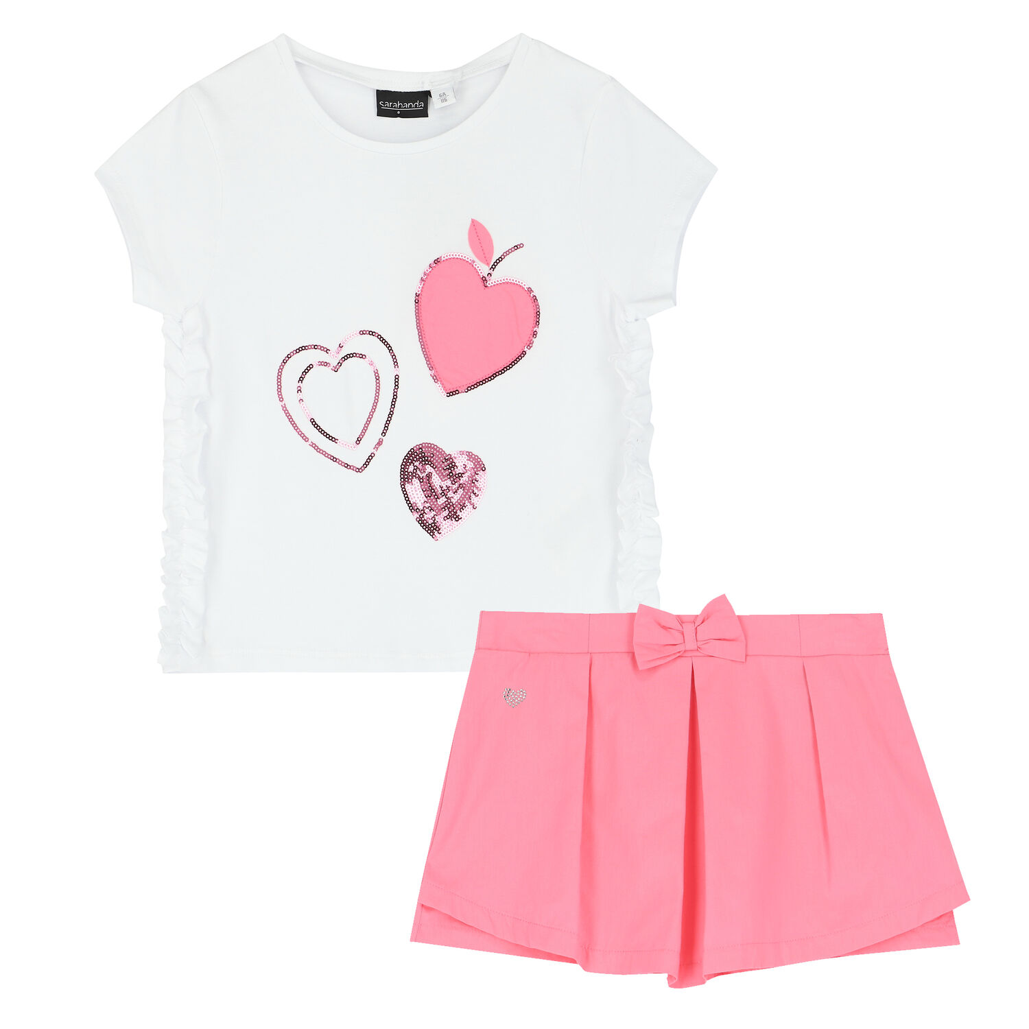 Girls White & Pink Heart Skorts Set, 1, hi-res