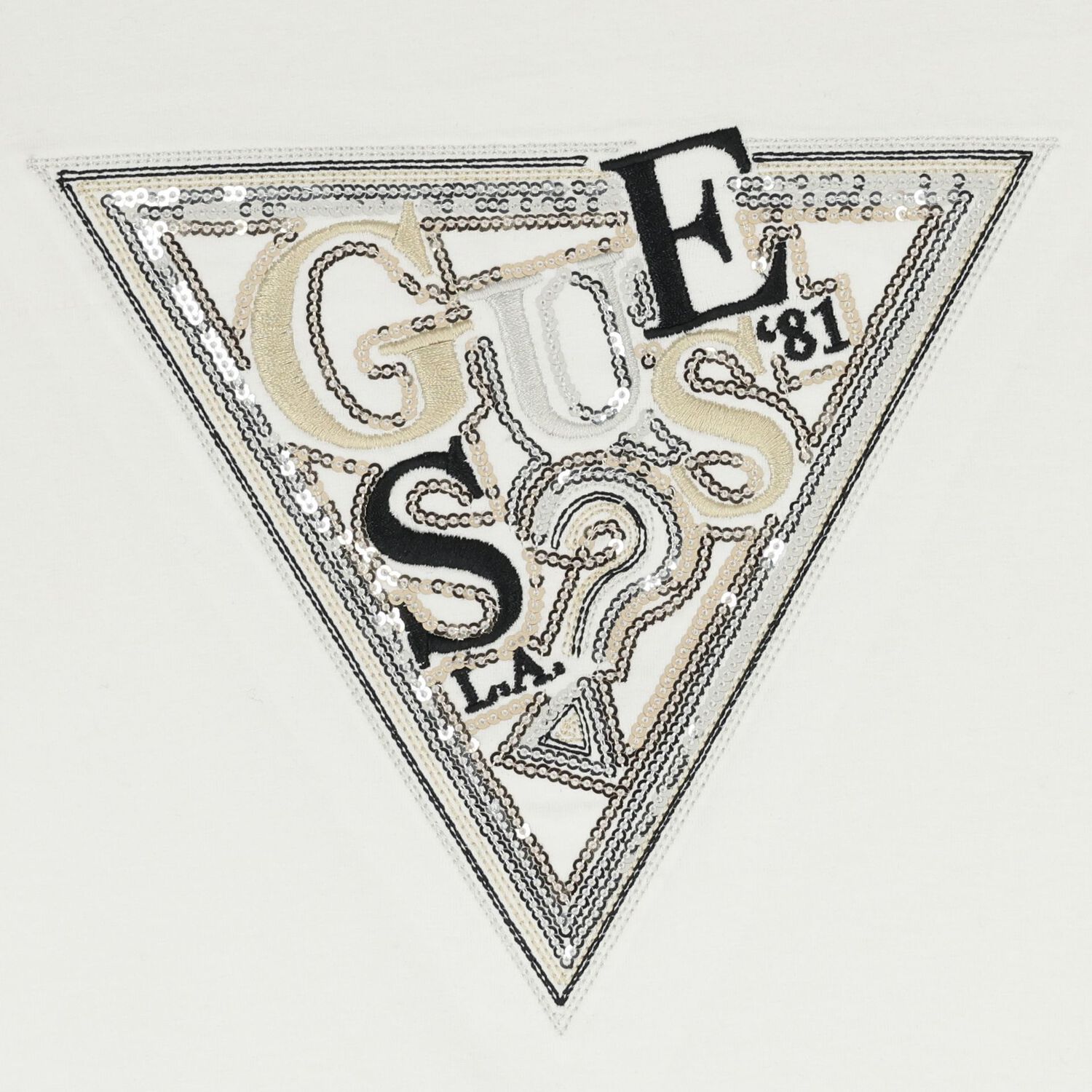 Girls White Sequin Logo T-Shirt , 1, hi-res