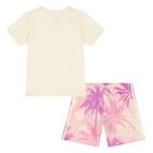 Younger Girls Beige & Pink Logo Shorts Set, 1, hi-res