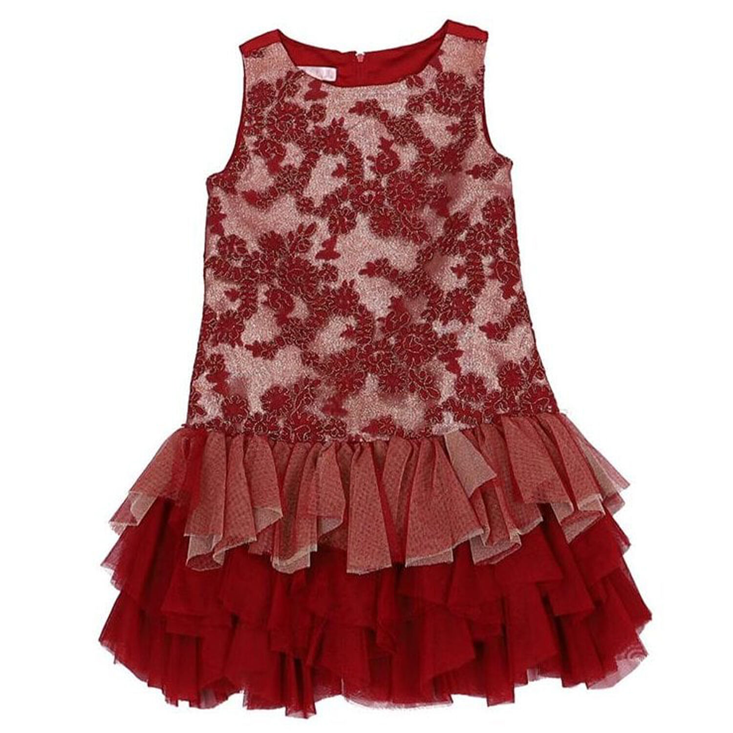 Girls Red & Gold Tulle Dress, 1, hi-res