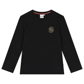 Boys Black Logo Long Sleeve Top