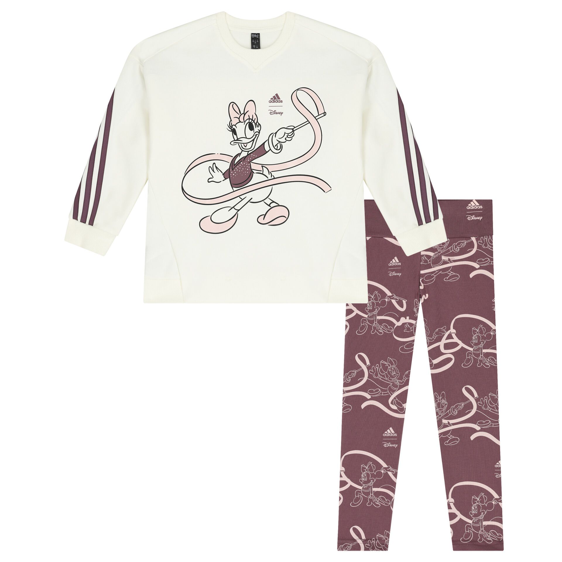 Adidas Kids Girls Ivory Purple Daisy Duck Logo Leggings Set Junior Couture UAE