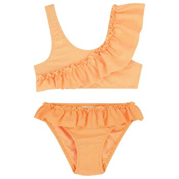 Girls Orange Ruffled Bikini